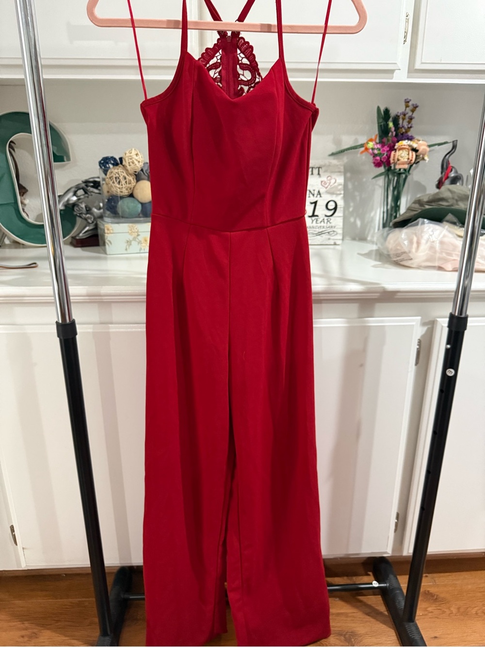 Mi Ami Red Lace-Trim Sleeveless Dress